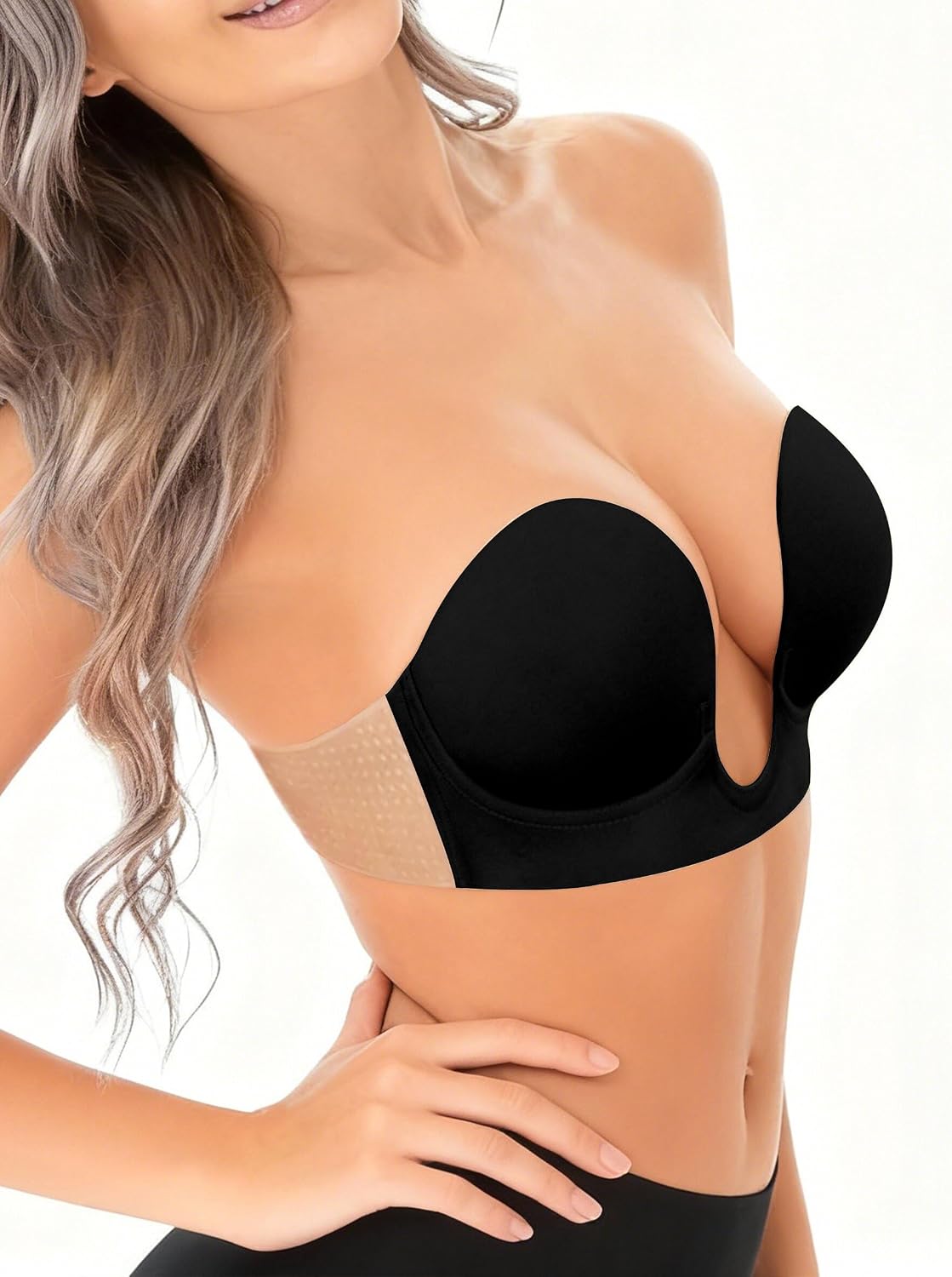 U-Shaped Invisible Bra Women's Sticky Push Up Backless Strapless Deep Plunge Invisible Padded Self Adhesive Bras