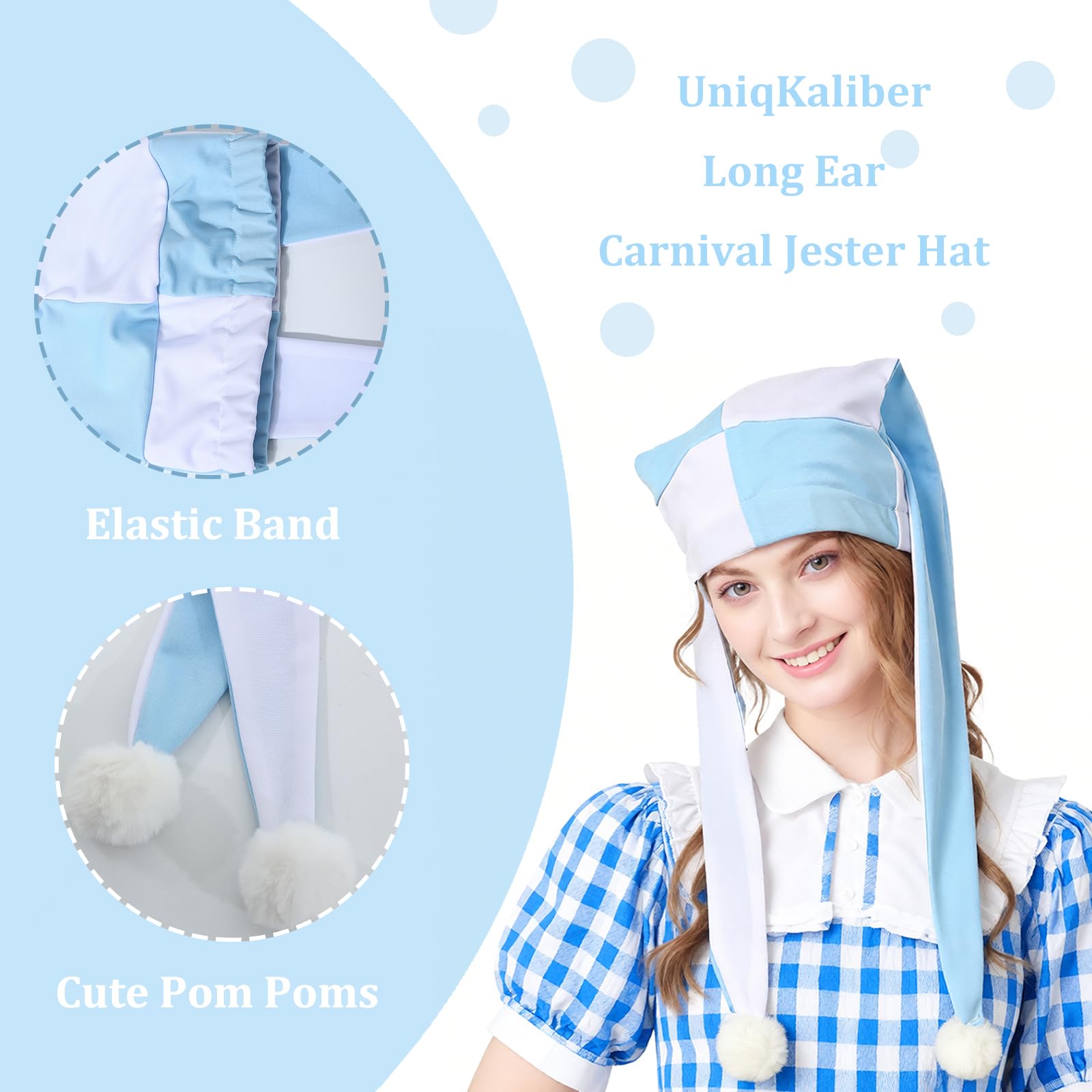 UniqKaliber Court Jester Hat,Pom-Pom Court Jester Hat Medieval Royal Clown Costumes for Halloween Carnival Party - Image 2