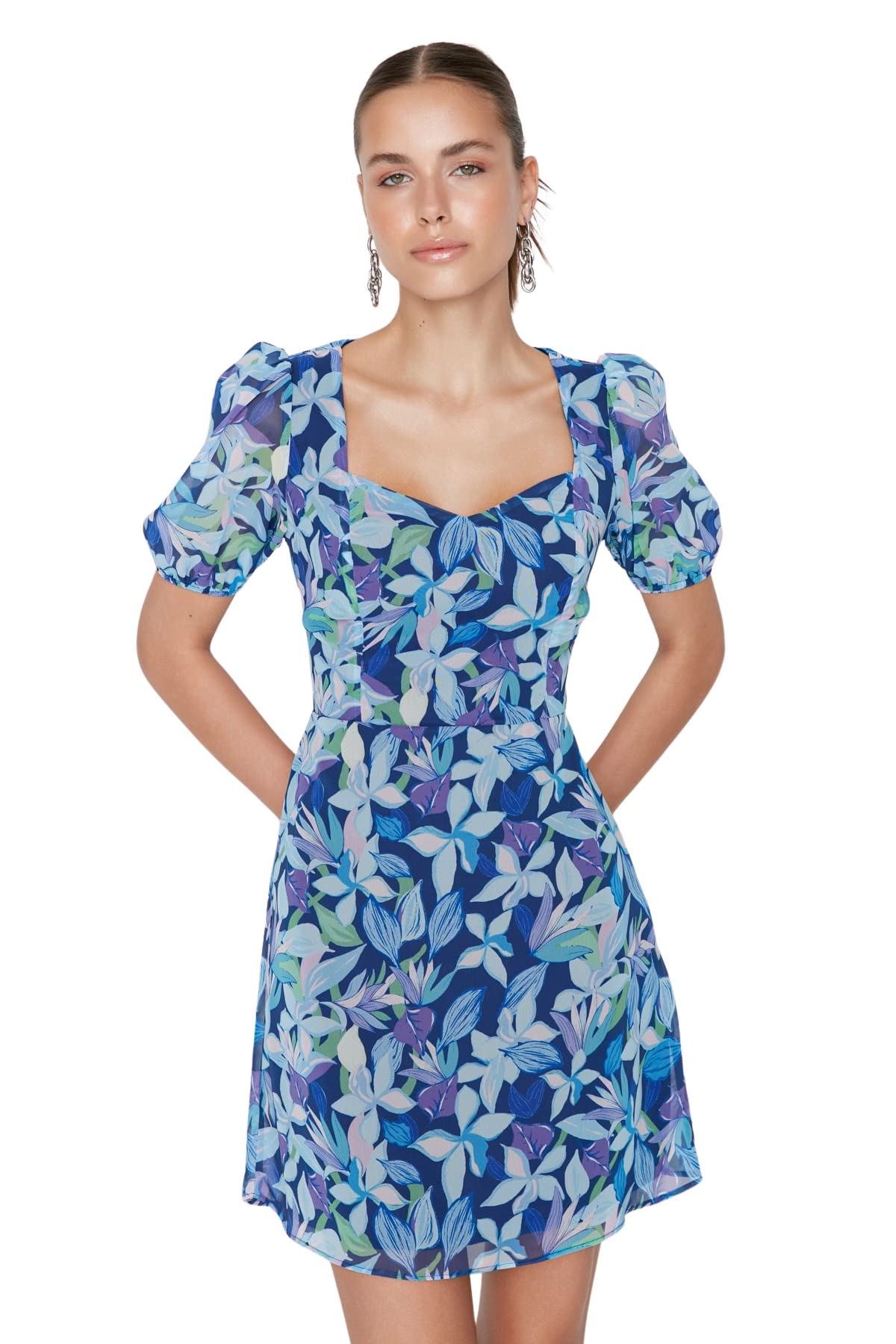 Trendyol FeMan Mini A-line Regular fit Woven Dress,Blue,34