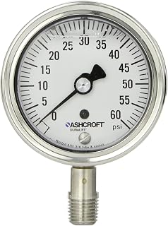 Ashcroft Duralife Type 1009SW Stainless Steel Case Pressure Gauge with Stainless Steel System, 2.5