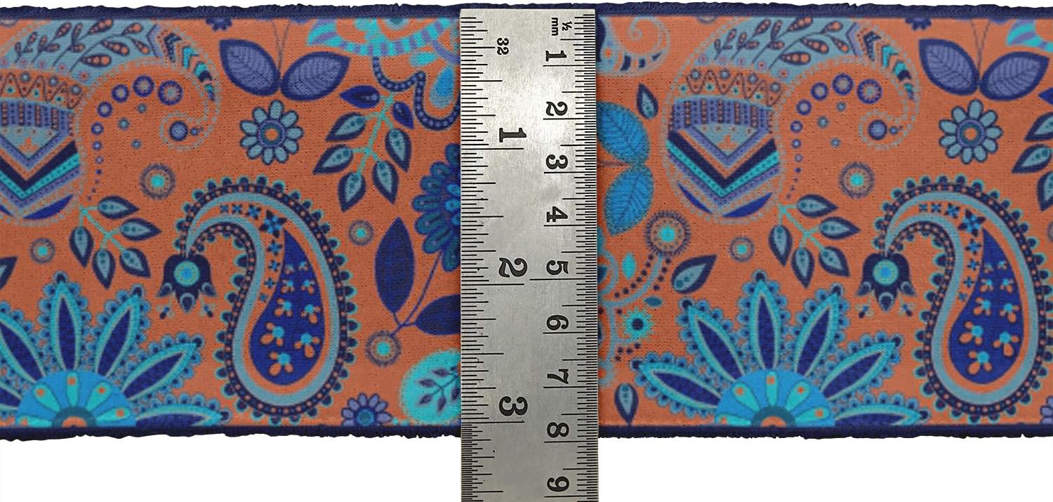 IBA Indianbeautifulart Orange Leaves & Floral Paisley Fabric Laces for Crafts Printed Velvet Trim Fabric Sewing Border Ribbon Trims 9 Yards 4 Inches