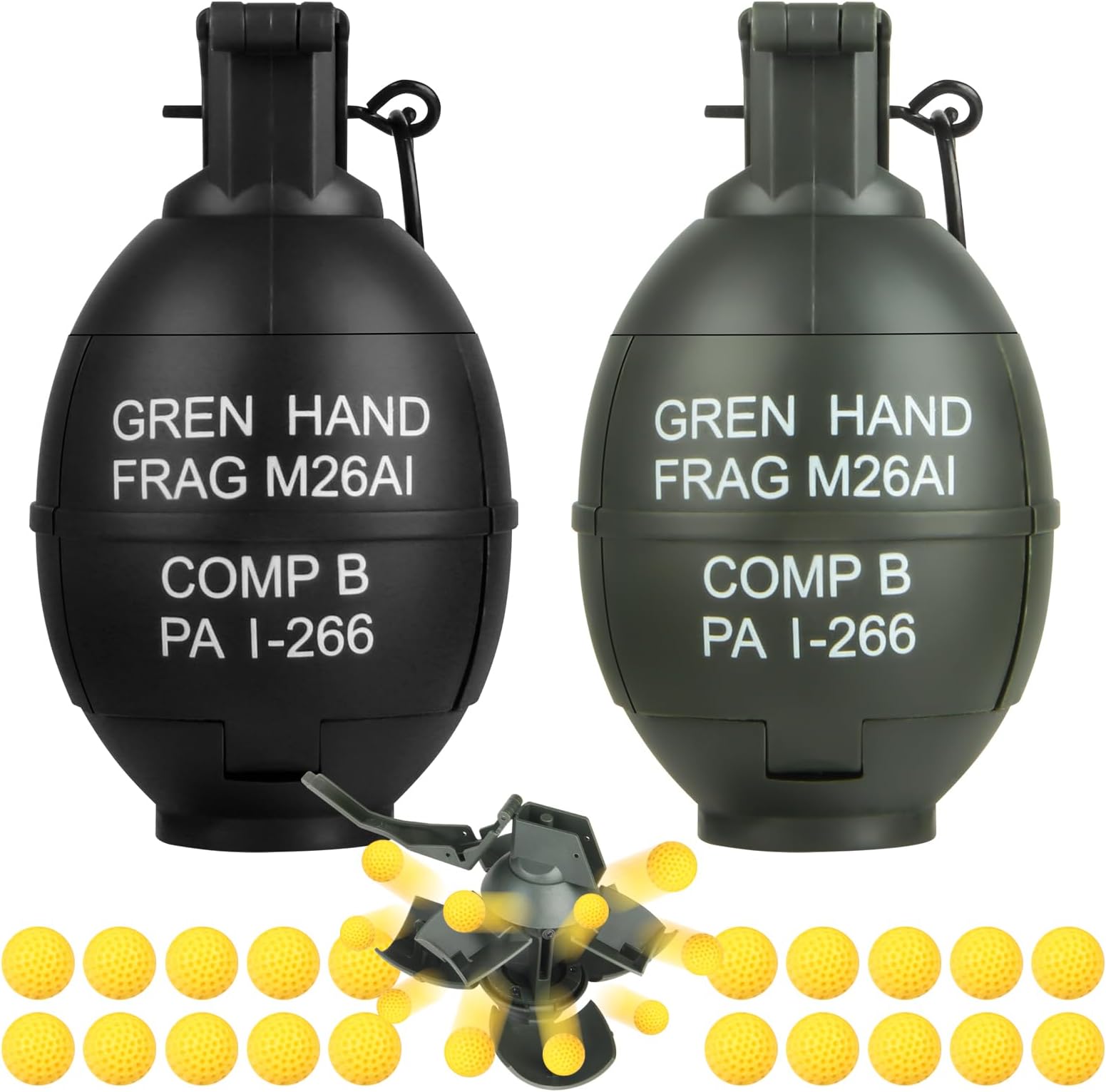 Tactical Toy-Grenade for CS Battle Game,2Pcs Fall Resistant Refillable Fun Impact Grenade Toy with 20 Foam Ammo for 14+ Outdoor Sport