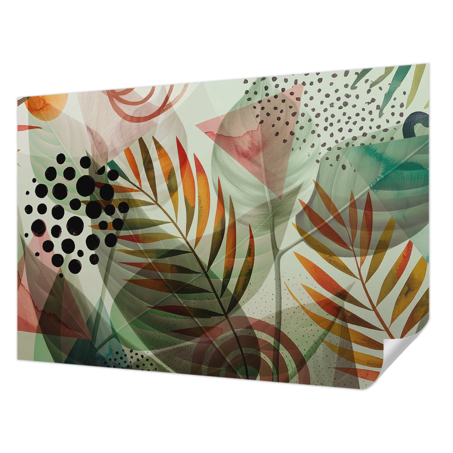 Fotomural autoadhesivo moderno de hojas abstractas para decorar el salón y el recibidor