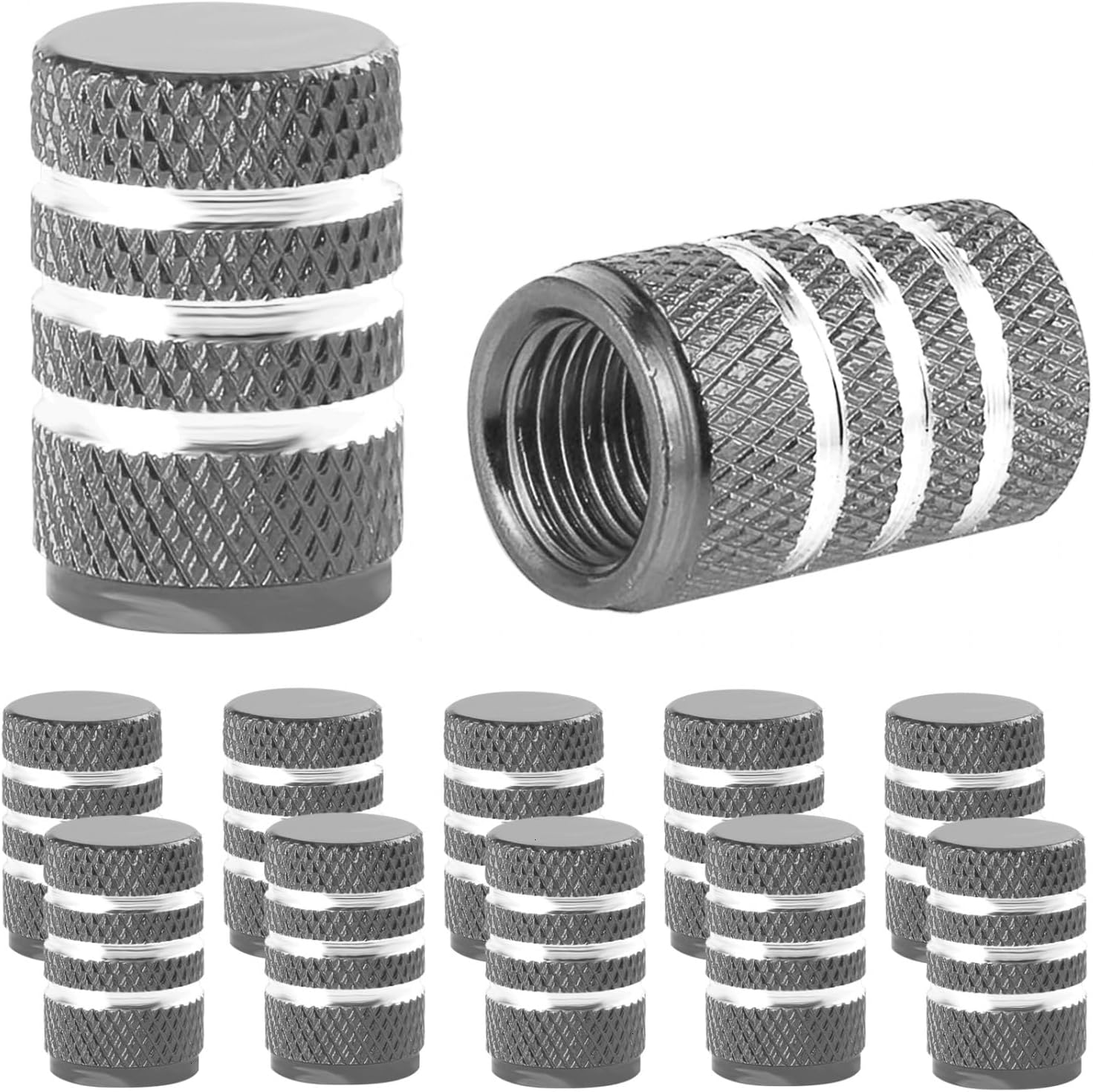SenseYo 10 Pcs Tire Valve Stem Caps Cover with Sealing Ring Anodized Aluminum Leak Proof Auto Tire Air Cap Universal for Cars Trucks Motorcycles SUVs Bikes (Silver)