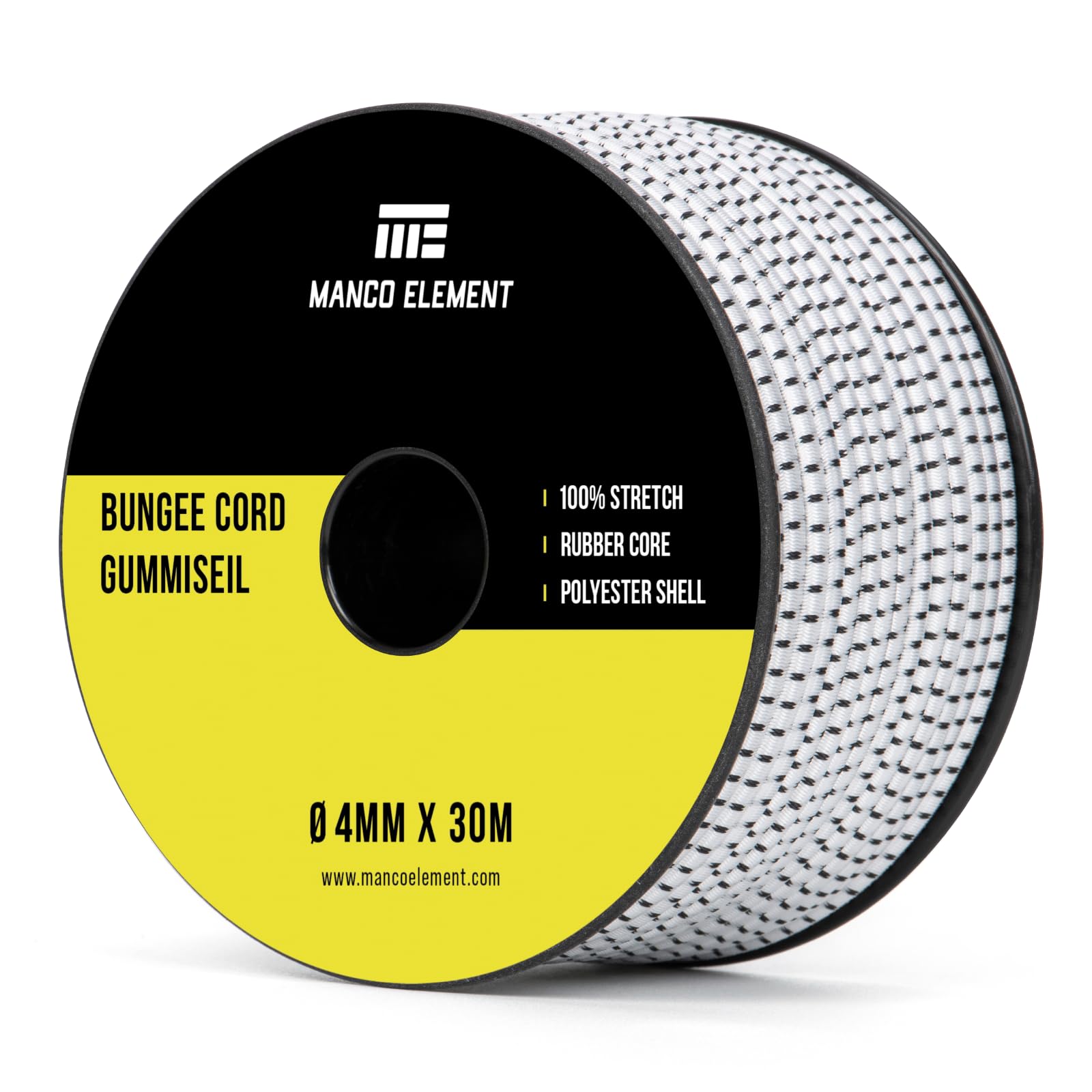 Manco Element White/Black Bungee Cord 4Mm X 30M Elastic Cord Shock Cord