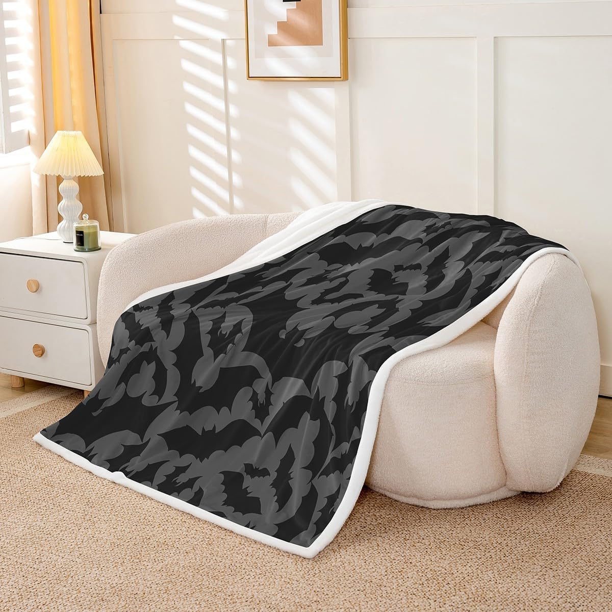 Castle Fairy Halloween Themed Plush Blanket,Black Bats Animal Print Bed Blanket Home Decor Gift,Dark Grey Color Modern Style Fuzzy Blanket Office Chair, X Size (40 x 50 Inch)