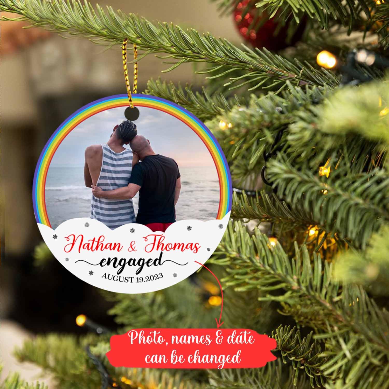 Gay Couple Christmas Ornaments LGBT Couple - Personalized Acrylic Keychain, Gift For Him, Gifts For Her Designed By Unbridled Carmelia Lgbtq Wedding Gifts