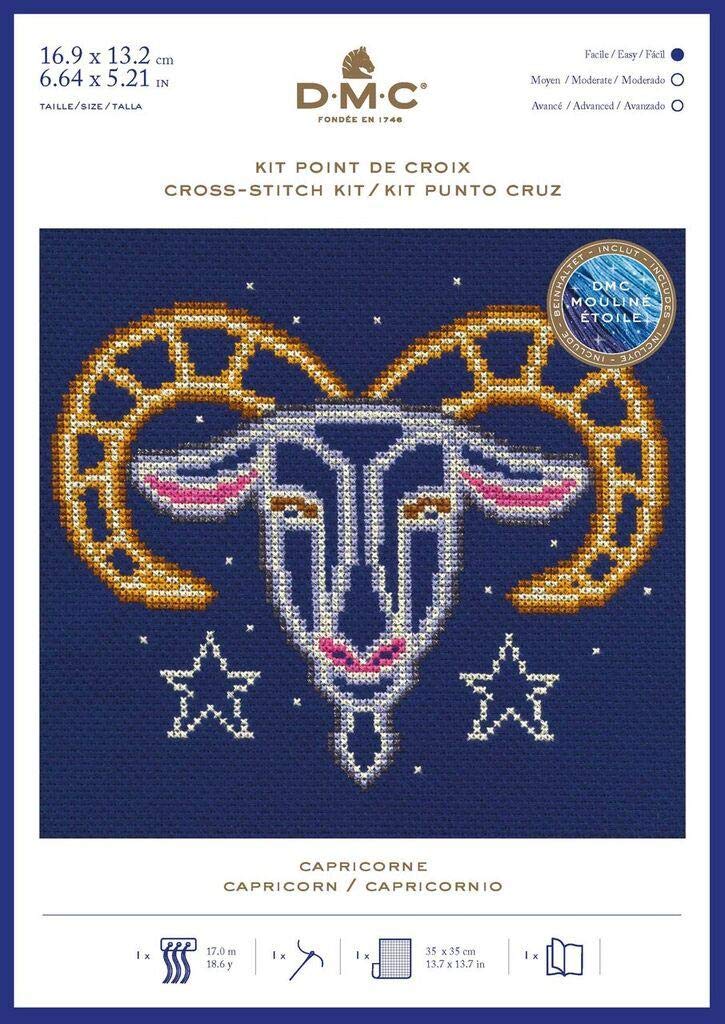 DMC Star Sign Cross Stitch Kit - Aries, Includes Aida Fabric 5.5pts/cm, Mouliné Étoile Thread, Needle and Chart