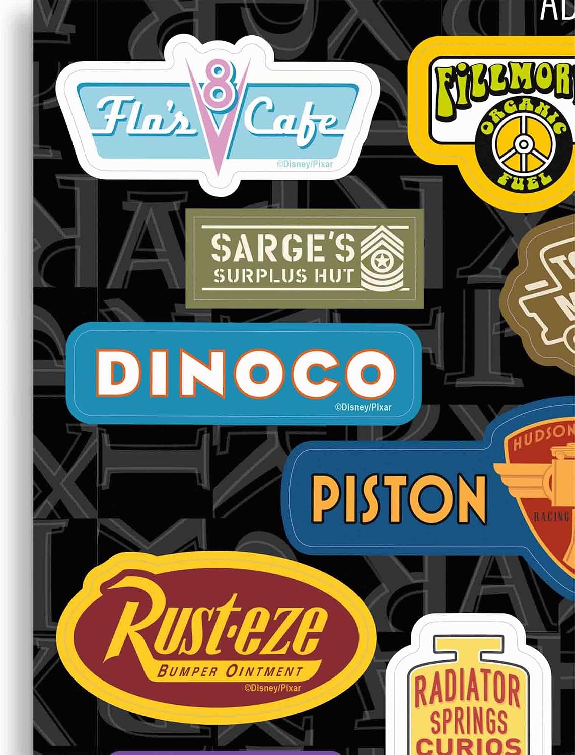 Disney Pixar Cars Brands Adhesive Vinyl Decals - Vintage Set of Cars Stickers for Car or Truck, 1 Pack (11 Count)