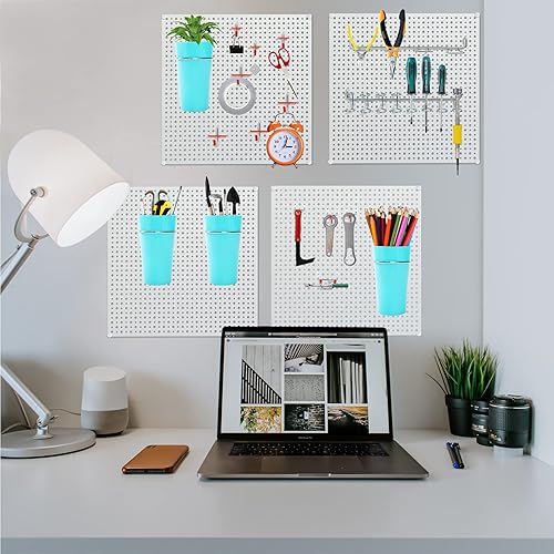 Miniatura 8 de Daanxw Paquete de 4 estantes de almacenamiento de acero de 16 x 16 pulgadas, paneles de organización de herramientas de tablero de clavijas de