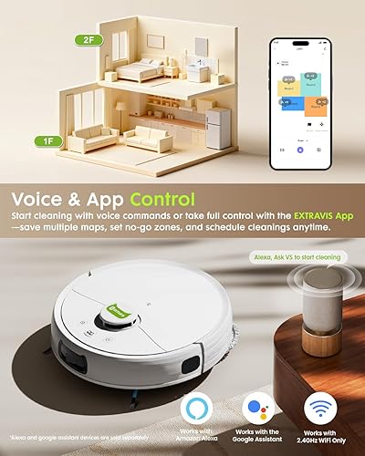 Miniatura 7 de V5 PRO Robot aspirador y trapeador combinado, succión de 10000 Pa, estación de autovaciado, navegación láser LDS, cepillo sin enredos para pelo de