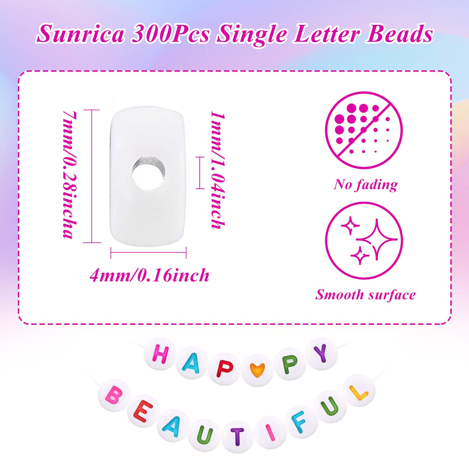 300 cuentas coloridas de letras S de 4 x 7 mm, cuentas redondas del alfabeto para hacer pulseras de la amistad