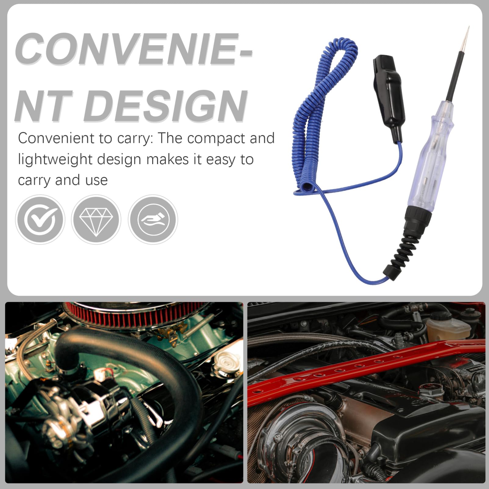 SOLUSTRE 5piezas Probador De Circuitos Automotriz Con Luz Led y Cable De Resorte Para Detección De Voltaje Vehículos