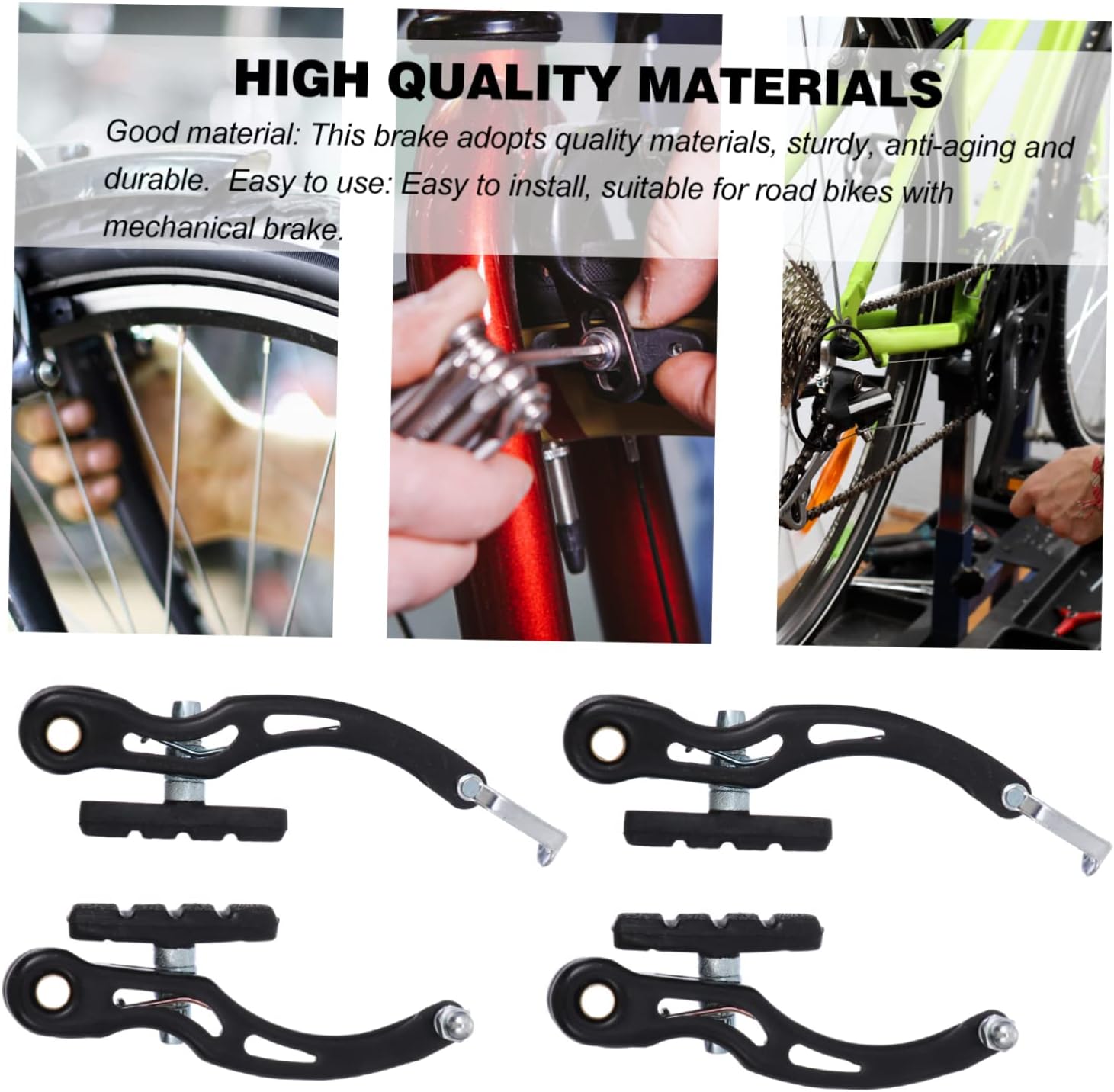2pairs Bike Brake Calipers Linear Pull Rim Brakes for Mountain and Road Wear-Resistant Pads Easy to Install Black