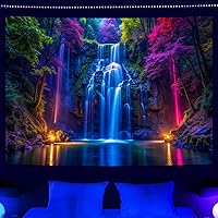 MIYTAL UV Reactive Blacklight Waterfall Tapestry - Glow in the Dark Neon Forest Wall Hanging, Vibrant Landscape for Bedroom Living Room - 51.2x59.1"