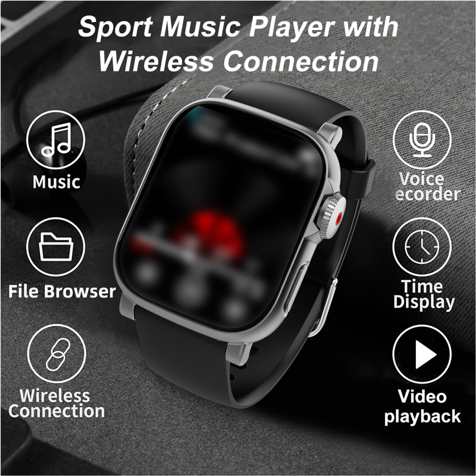 Montre Intelligente avec Lecteur de Musique, écran Tactile HD 2,01 Pouces, Batterie 800 MAh, BT 5.4, Lecteur MP3 MP4, Montre de Sport avec Modes Sportifs, Moniteur de Fréquence (64G)