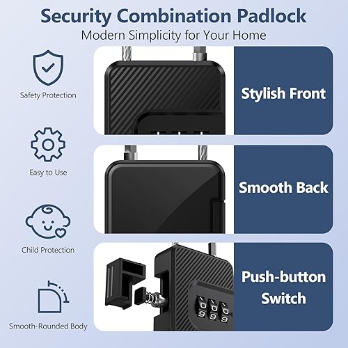 Miniatura 5 de Candado de cable de combinación de 3 dígitos, candado de seguridad con cable de acero flexible, diales de fácil lectura e indicador de inspección