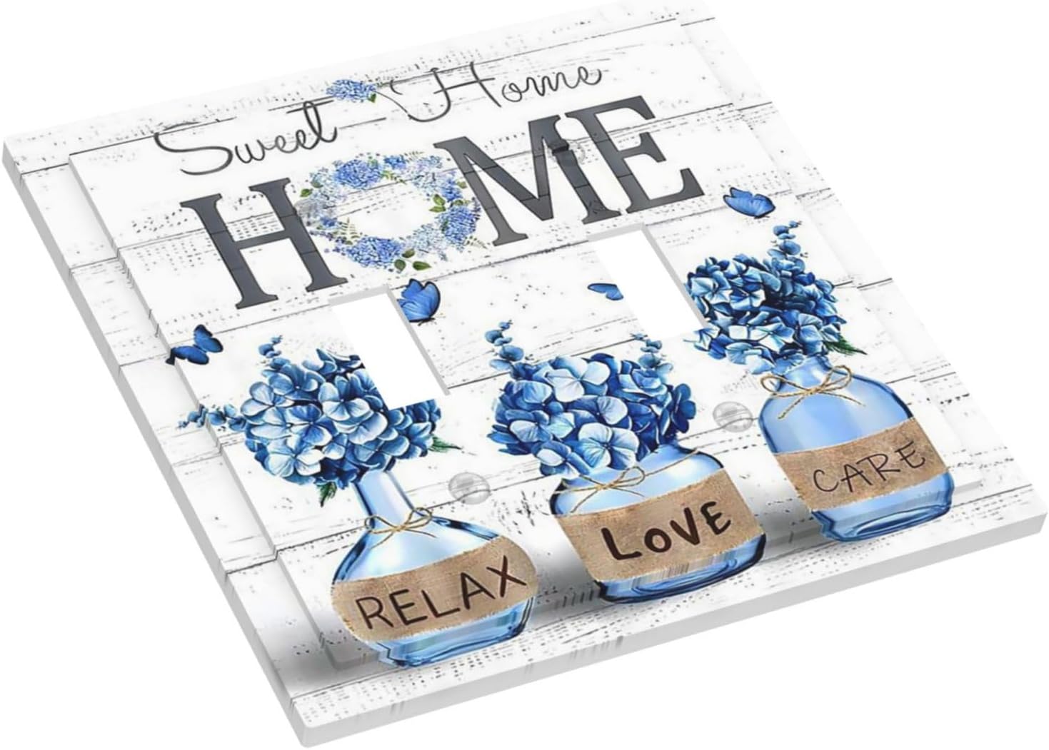 Country Blue Hydrangea Floral Flower Butterfly Daisy Double Toggle Wall Plate Bathroom Home Sweet Family Love Lovely Decorative 2-Gang Light Switch Cover Electrical Receptacle Outlet Face Plate Cover image 4