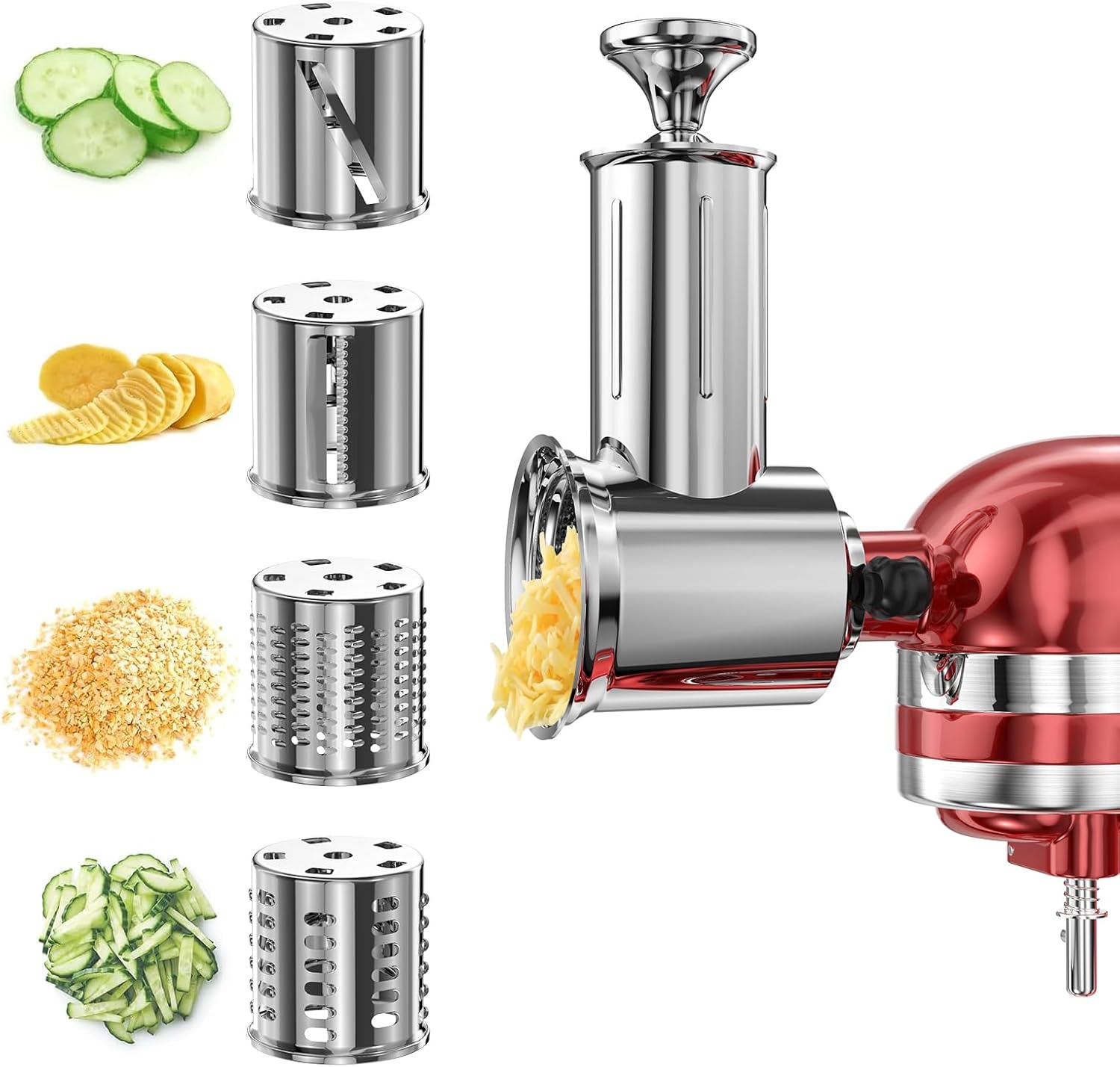 Slicer Shredder Attachment for KitchenAid Stand Mixer with 4 Blades, Cheese Grater Attachment, Fresh Prep Slicer, Bigger Vegetable Salad Maker Accessories for Kitchenaid - Thumbnail 2