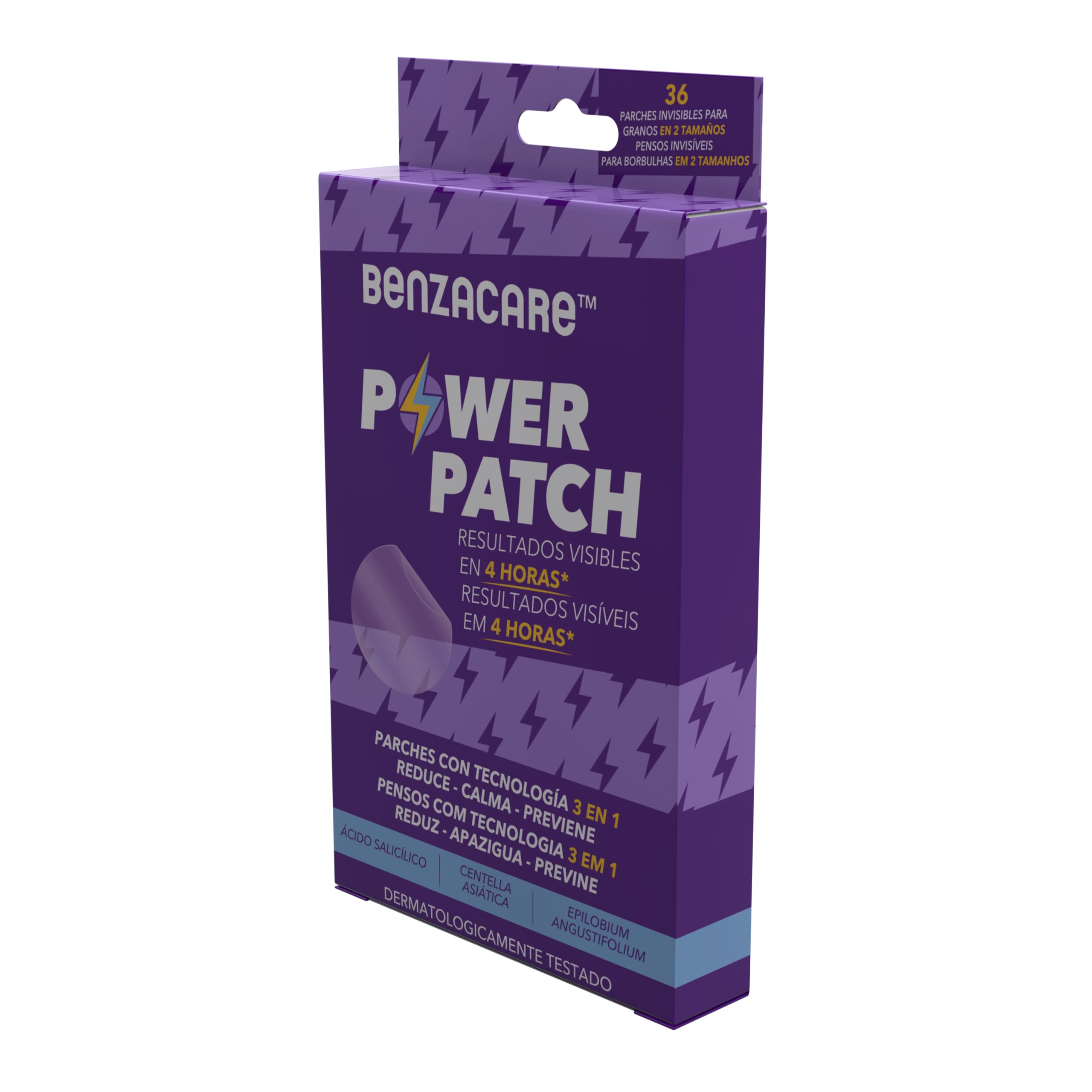BENZACARE POWER PATCH Ultra lekka i ultracienka niewidoczna naszywka wyraźnie zmniejsza niedoskonałości, pryszcze i pryszcze z widocznymi rezultatami w 4-godzinnym pudełku po 36 sztuk