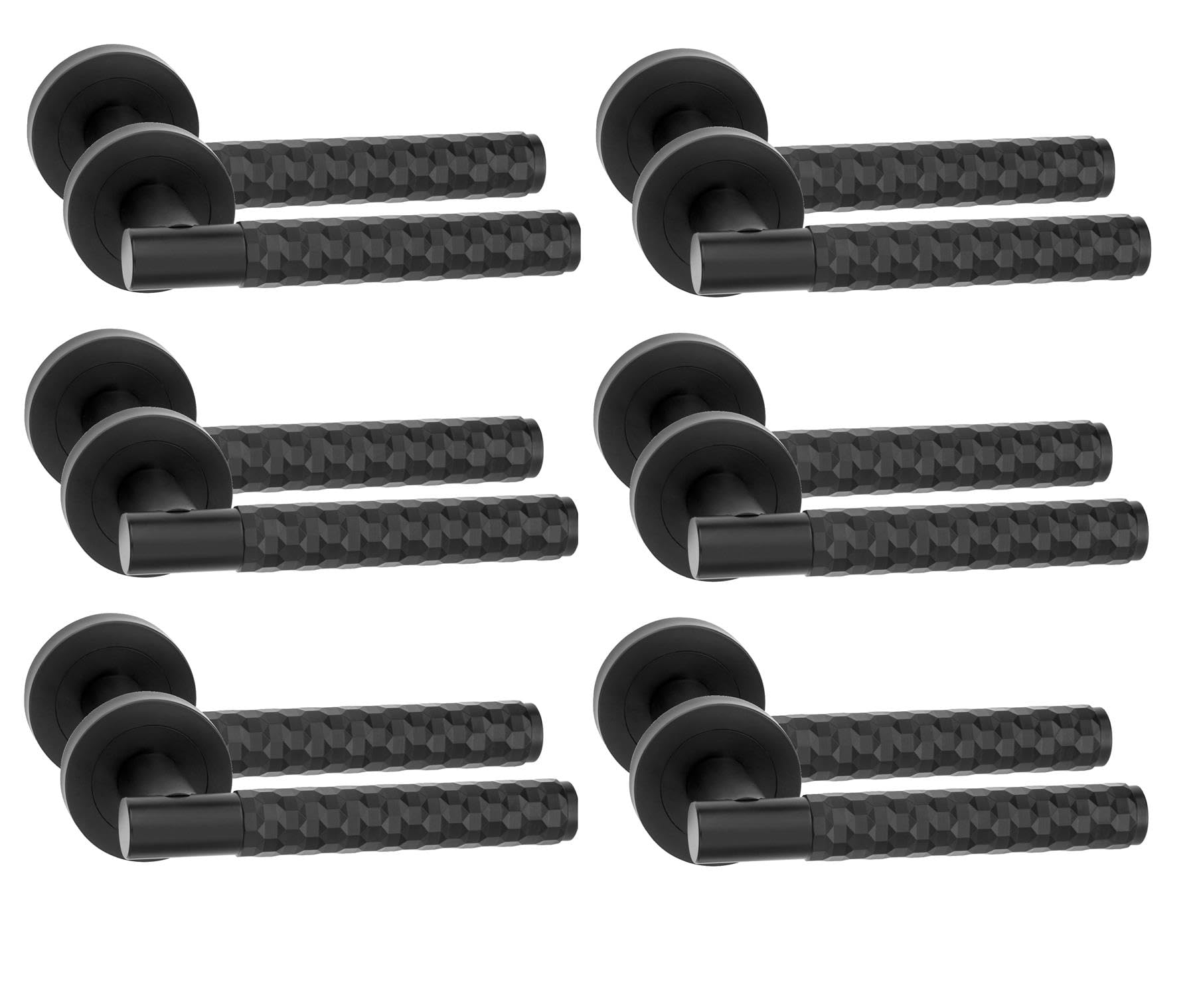 Golden Grace Knurled Hex Cut T-Bar Door Handles, 6 Pairs, Matt Black