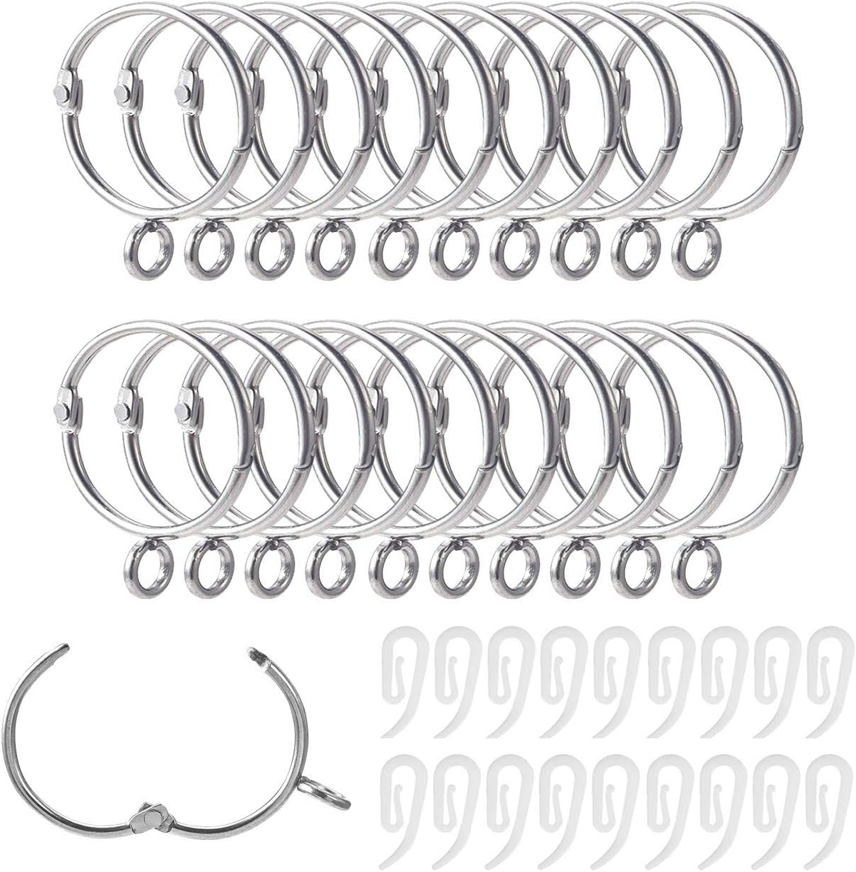 40 Pcs Metal Curtain Rings - Silver Pole Hoops, 32mm ID. Rail Hanging ...