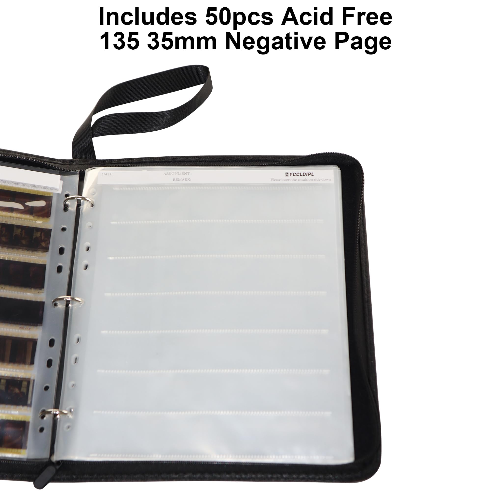 Paquete de 50 fundas de almacenamiento negativo de película de 35 mm con caja de carpeta, páginas protectoras sin ácidos para negativos de película de 135/35 mm, kit organizador de película