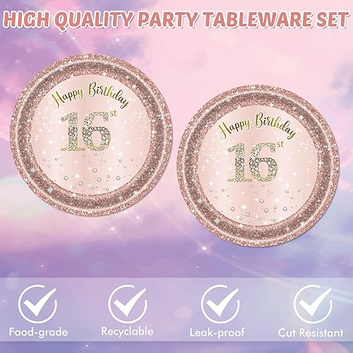 Miniatura 51 de Juego de 40 platos y servilletas de 40 cumpleaños para mujeres, juego de vajilla desechable para fiesta de 40 años de edad para decoración de 40º