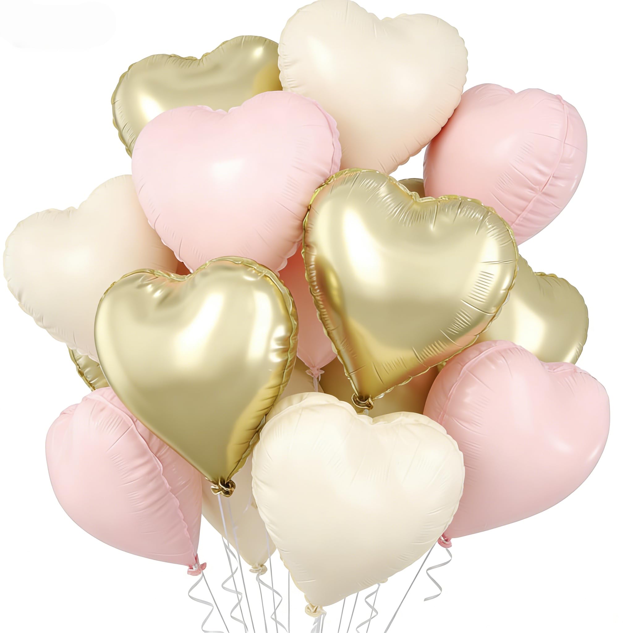Heart Balloons, 18-inch Heart Shape Balloons Beige Pink Gold, Helium Foil Balloon for Birthday Valentine's Day Engagement Mother's Day(12 Pcs)