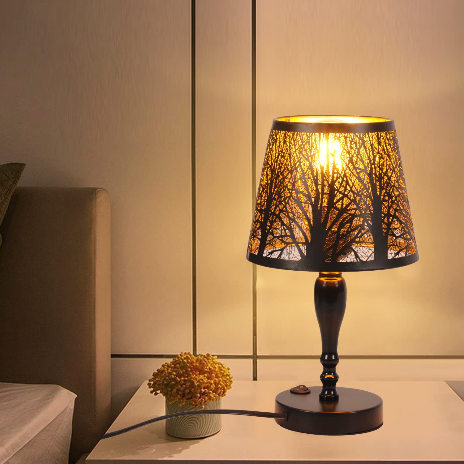 HAITRAL Lampada da tavolo industriale vintage, in metallo, set da 2, lampade da comodino, E27, per camera da letto, soggiorno, ufficio, colore nero