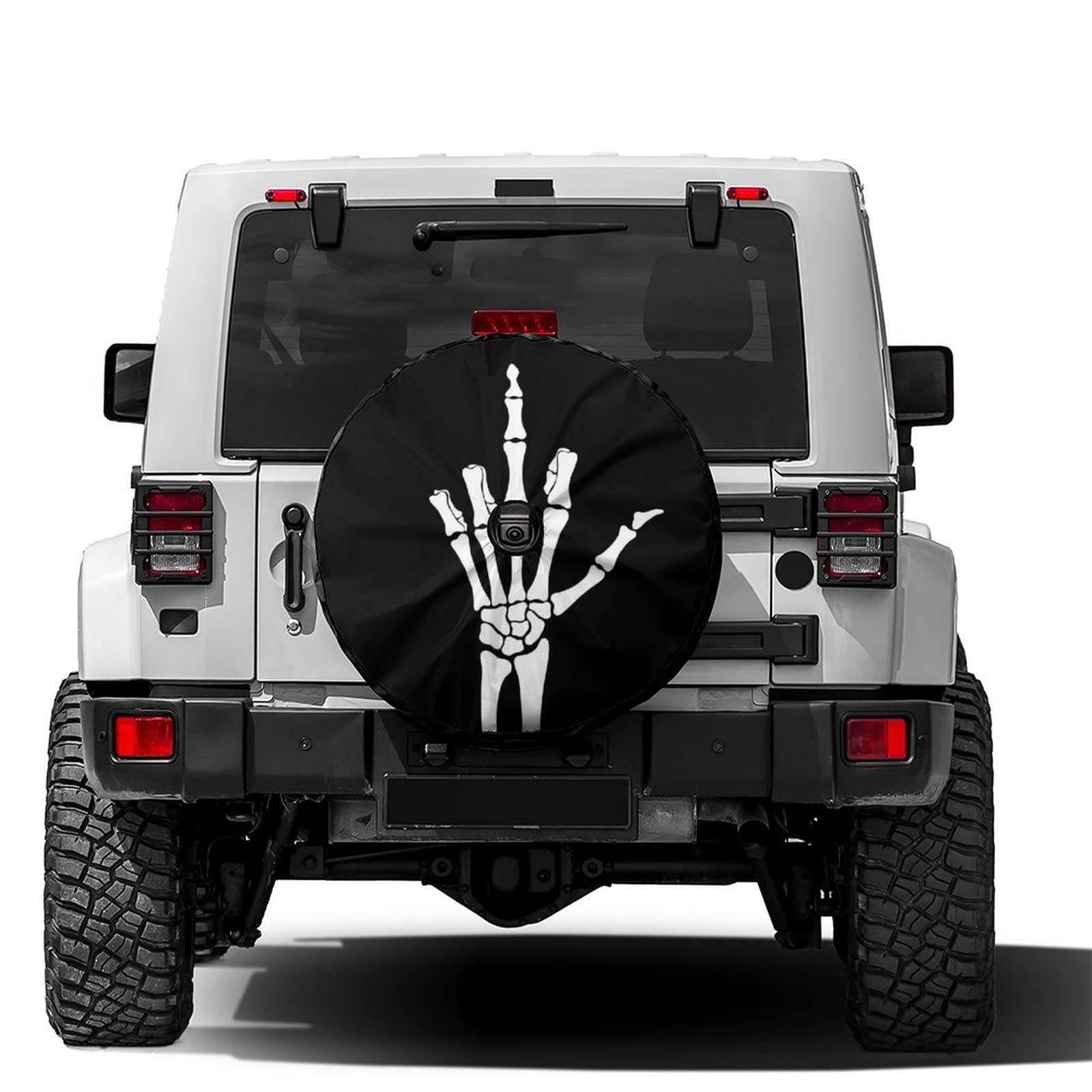 Delerain Spare Tire Cover with Backup Camera Hole Skeleton Middle Finger Wheel Covers Waterproof Dust-Proof UV Sun Universal Fit for Jeep Trailer RV SUV Truck (17 Inch for Diameter 31"-33")