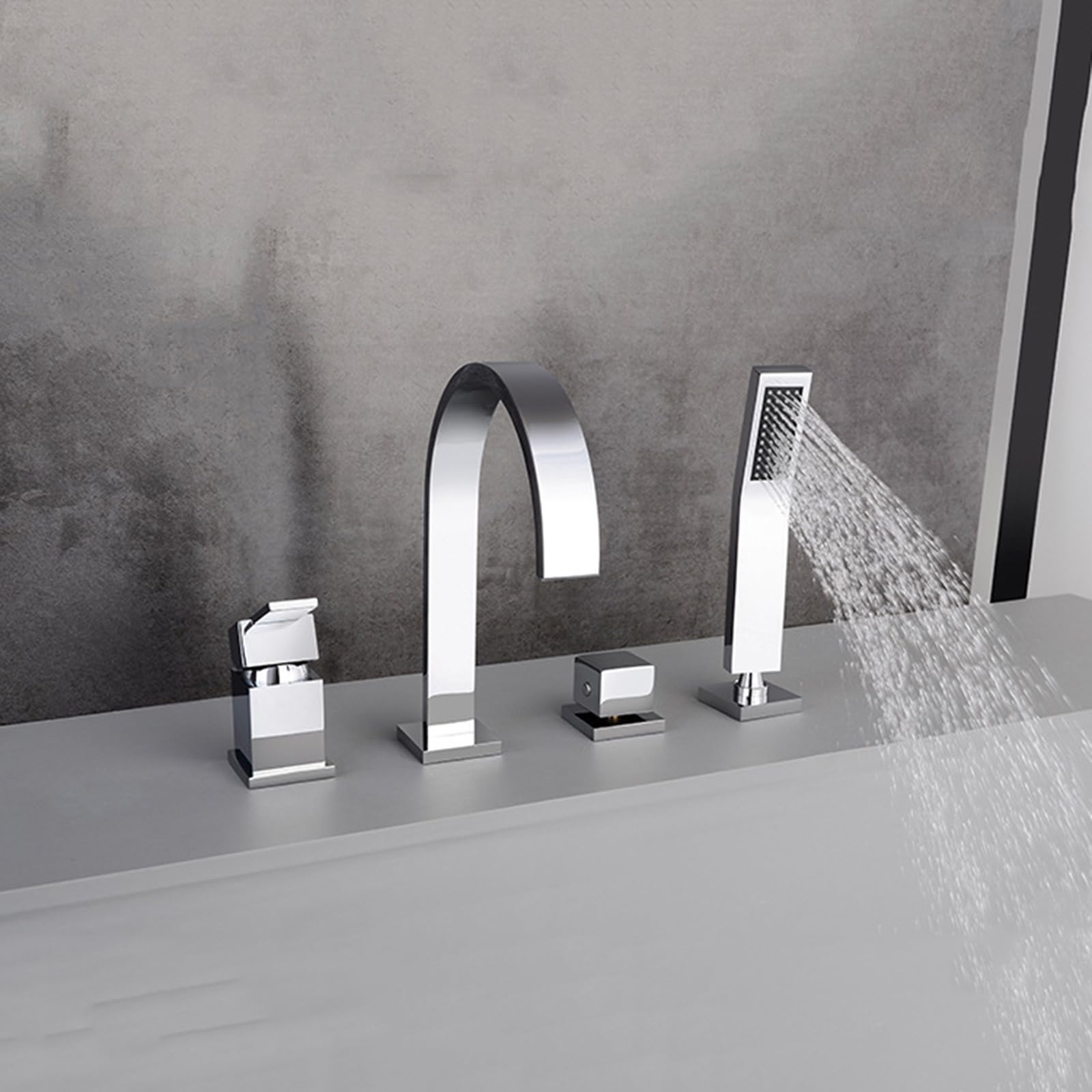 XJTNLB Rubinetto per Vasca da Bagno Con Doccia Miscelatore Doccia Rubinetto Bordo Vasca 4 Fori Miscelatore Vasca Monocomando Cromo