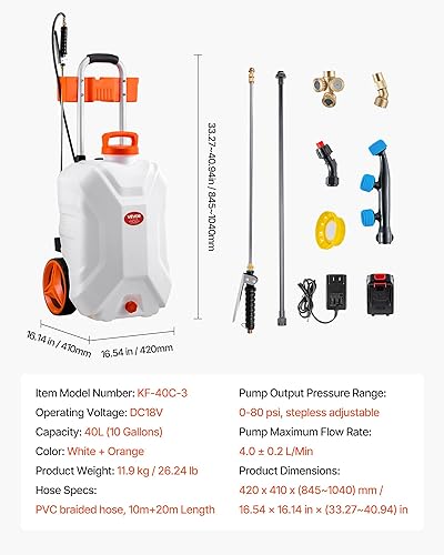 Miniatura 45 de VEVOR Pulverizador de malezas de jardín de 15 galones con carrito con ruedas, manguera de 126 pies con carrete, 8 boquillas, 2 varitas con gatillo