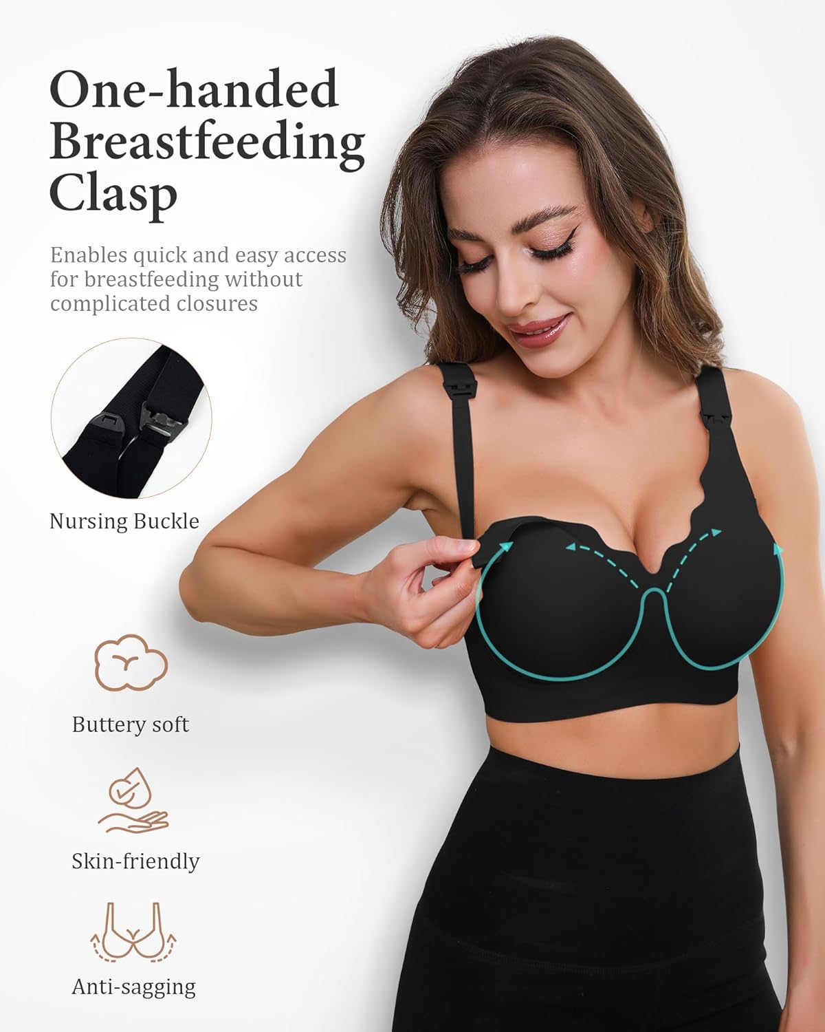 Nursing Bras for Breastfeeding, Ultra Comfort Maternity Bra with Jelly Strip Support, Buttery Soft Seamless Bralette - Image 2