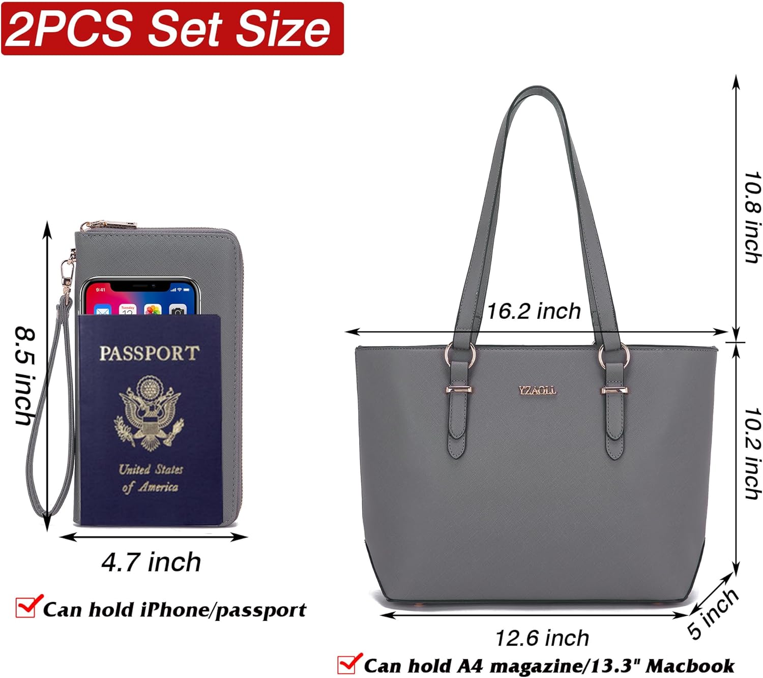 YZAOLL Purses for Women Faux Leather Medium Large Tote Satchel Shoulder Purse Handbag Wallet set - Image 4