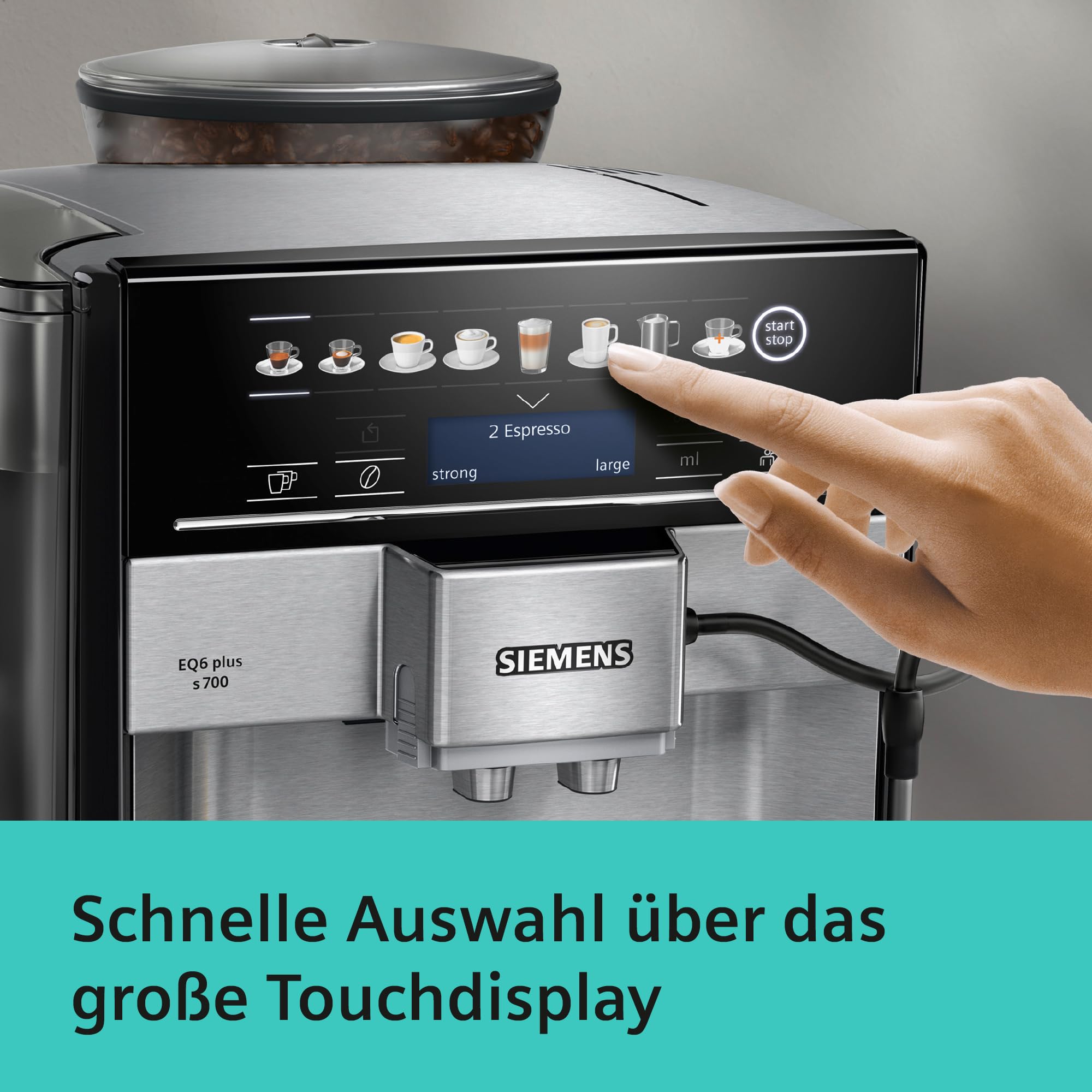 Siemens EQ6 plus s700 Kaffeevollautomat, Milchsystem, 12 Getränke, Keramikmahlwerk, Touchdisplay, Edelstahl