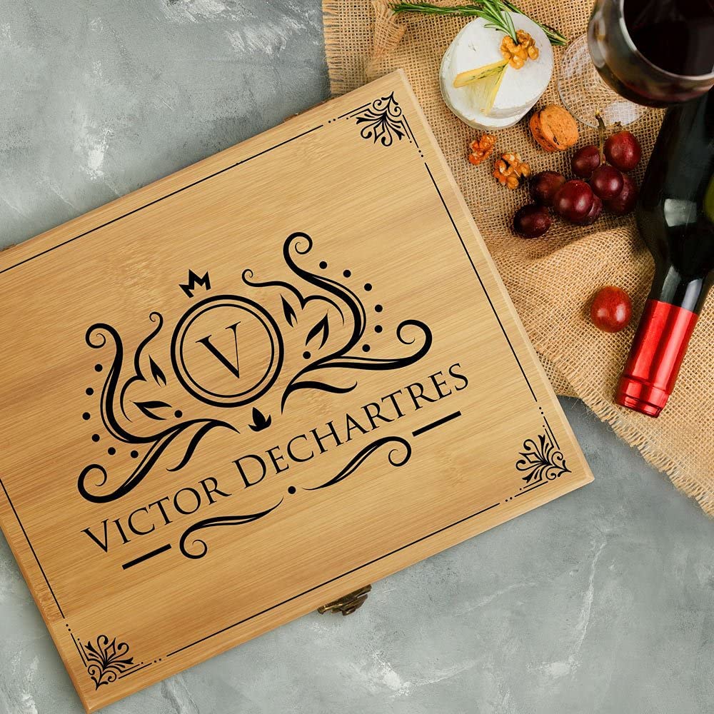 Maverton Coffret du Sommelier, Ensemble d'Accessoire pour Le Vin - Cadeau Anniversaire Homme - Cadeau Homme - Cadeau personnalisé - avec Impression - Cadeau Noel - nom