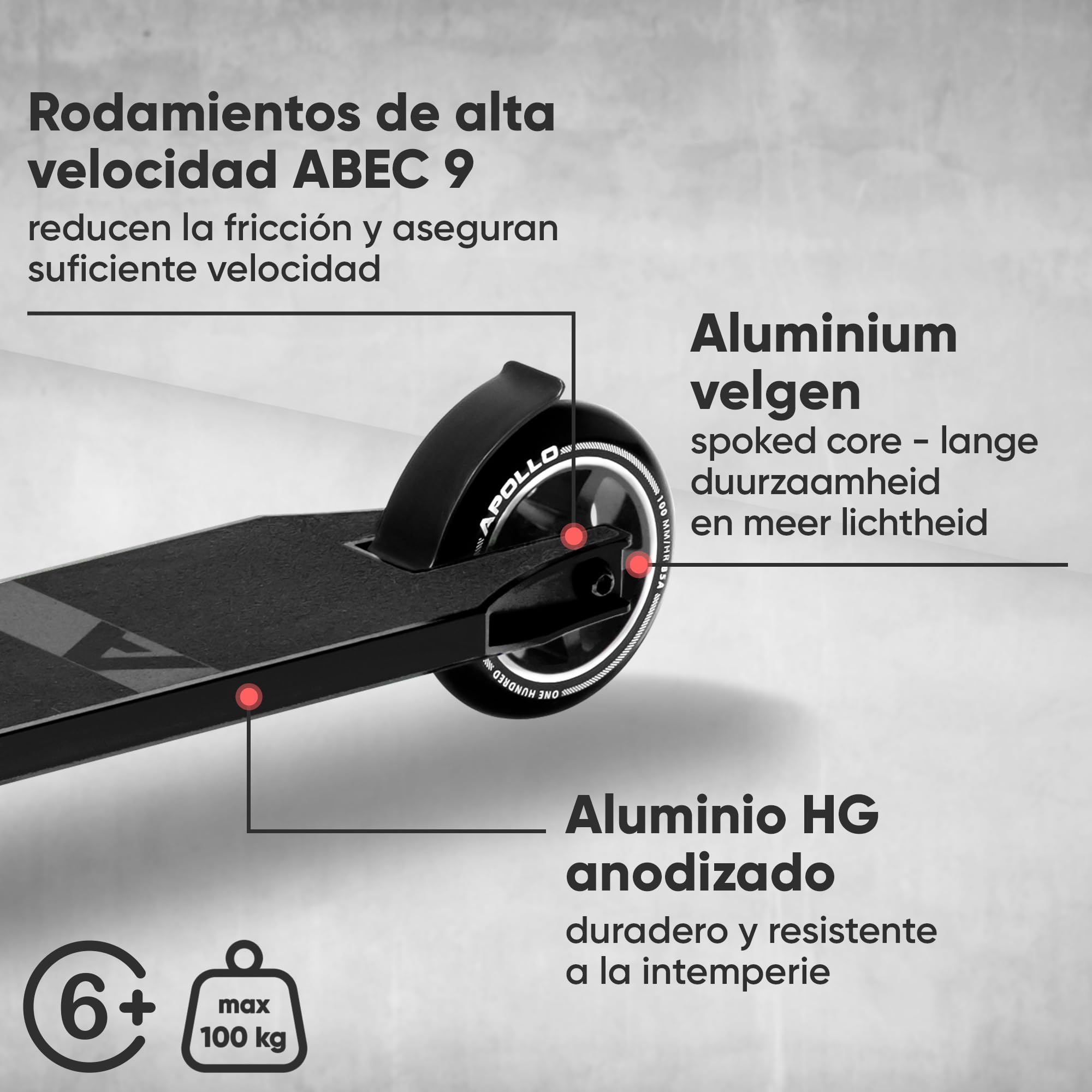 Apollo - Genius Pro Patinete para Trucos | Patinete Niño Rodamientos de Bolas ABEC 9 | Scooter Freestyle | Patinete Acrobático para Niños a Partir de 6 años | Patinete Freestyle Acrobacias y Cruising
