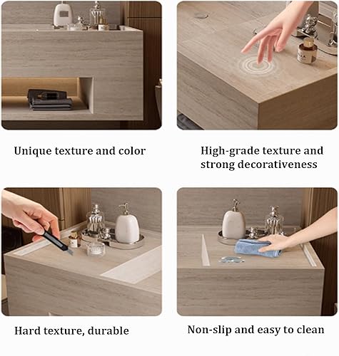 Miniatura 6 de Tocador de baño – Juego de tocador de baño montado en la pared con fregadero sin costuras y gabinete de espejo LED inteligente de desempañamiento