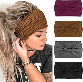 DRESHOW 4 Pack Turban Head Wraps for African Women Wide Scarf Knotted Headbands for Girls Hair Bands Accessories