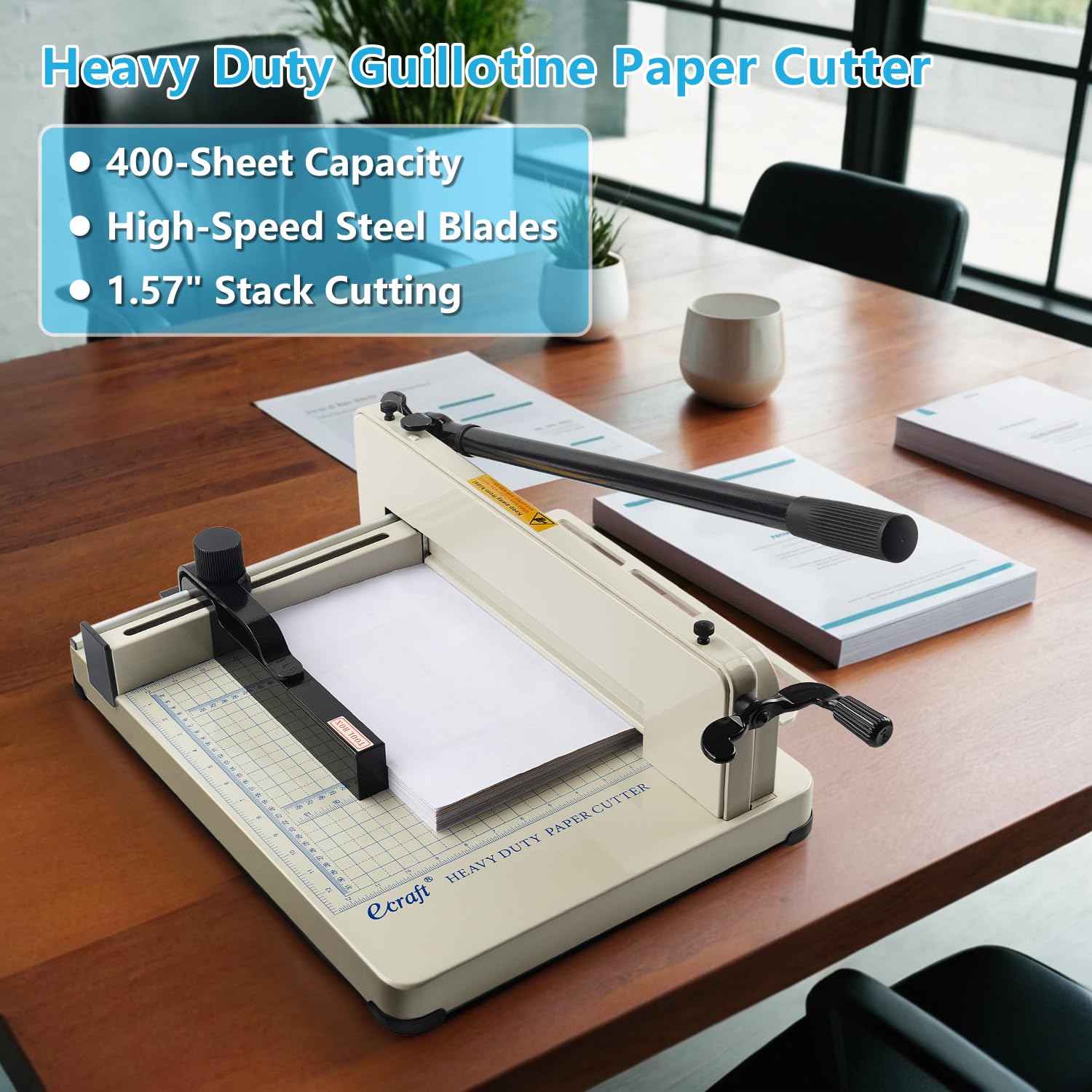Ecraft Taglierina a ghigliottina resistente da 30,5 cm, capacità 400 fogli, in acciaio massiccio con lama HSS, taglierino industriale commerciale per ufficio, scuola, stamperia, blocco di sicurezza e