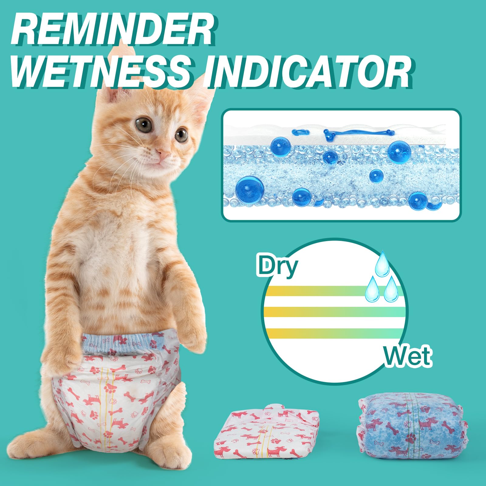 Pet Soft Couche Chien et Chats Femelle, Super absorbantes, Couches jetables pour Chats Femelle avec indicateur d'humidité (XS-20 pièces)
