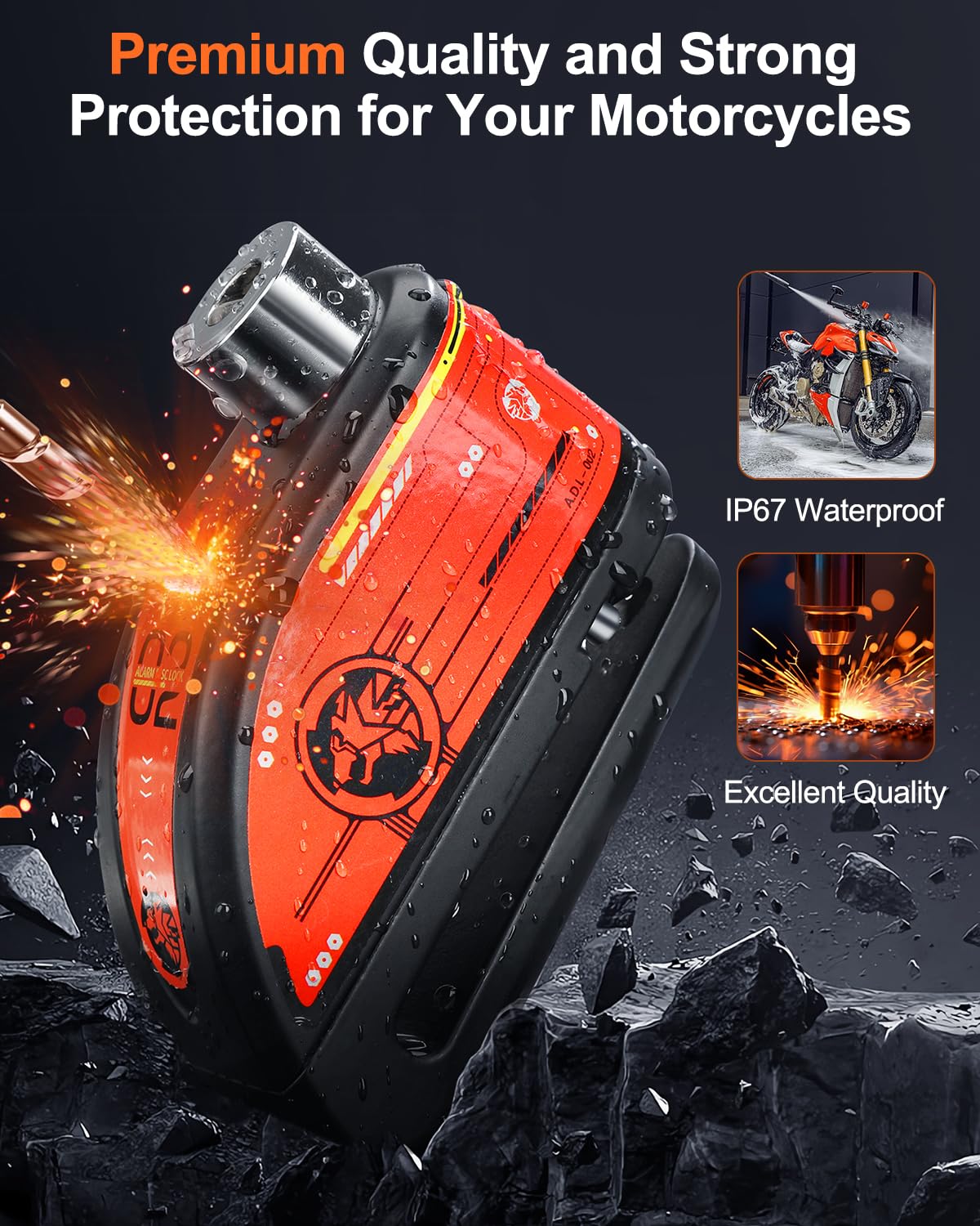 ZEXMTE Antivol de frein à disque étanche pour moto avec alarme 120 dB