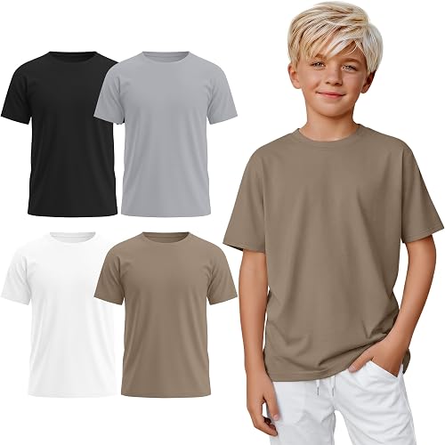 YooAurvox 4 Pack Teen Boys Short Sleeve Shirts, 4-Color Set, 5-6 Years