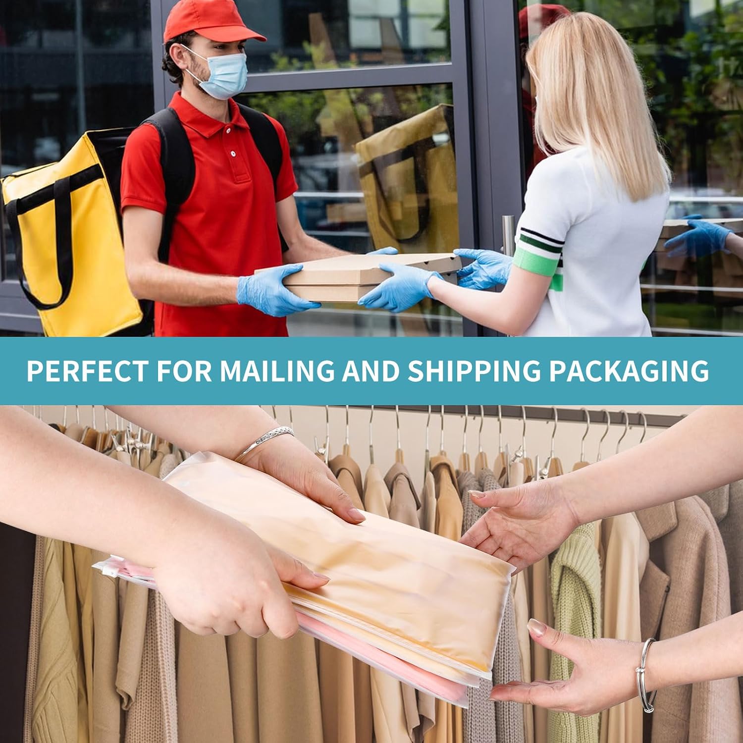50Pcs Clothing Packaging Bags for Shipping 16x20 Inch Plastic Frosted Poly Bags for Travel Storage or Small Businesses for Apparel Shirts, Socks, Underwear and Winter Cloth Storage