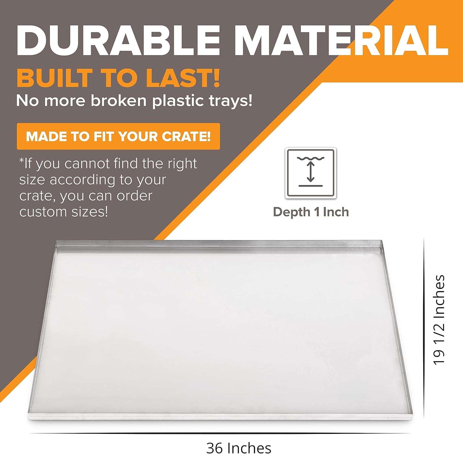 Pinnacle Systems 36" x 19.5" Metal Replacement Dog Crate Pan Chew Proof Crack Proof Pet Kennel Tray Central Dog Training Crate Pan Pet Supplies, Stainless Steel, 1" H