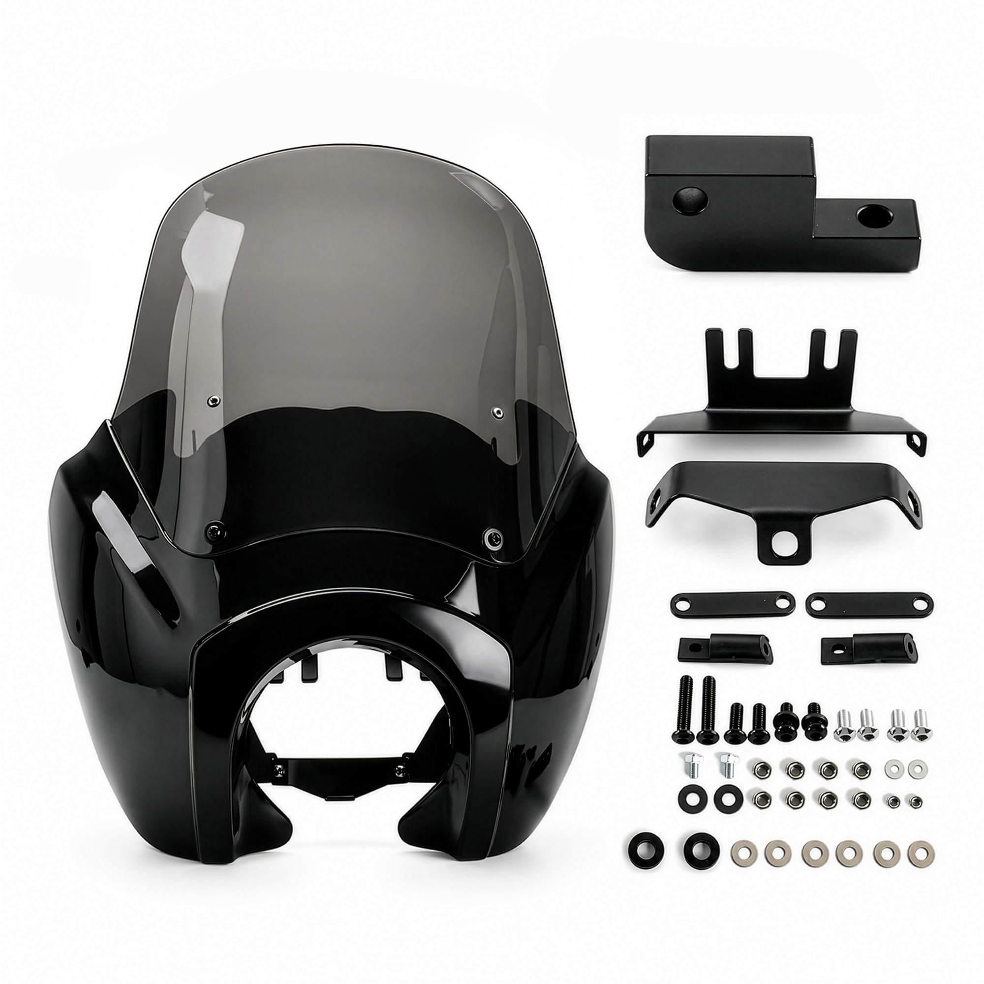 FATECIM Motorcycle Headlight Fairing with 13" Smoke Windshield Windscreen Club Style for Harley Dyna T-Sport FXDXT FXD FXDC FXDB FXDL FXDLS