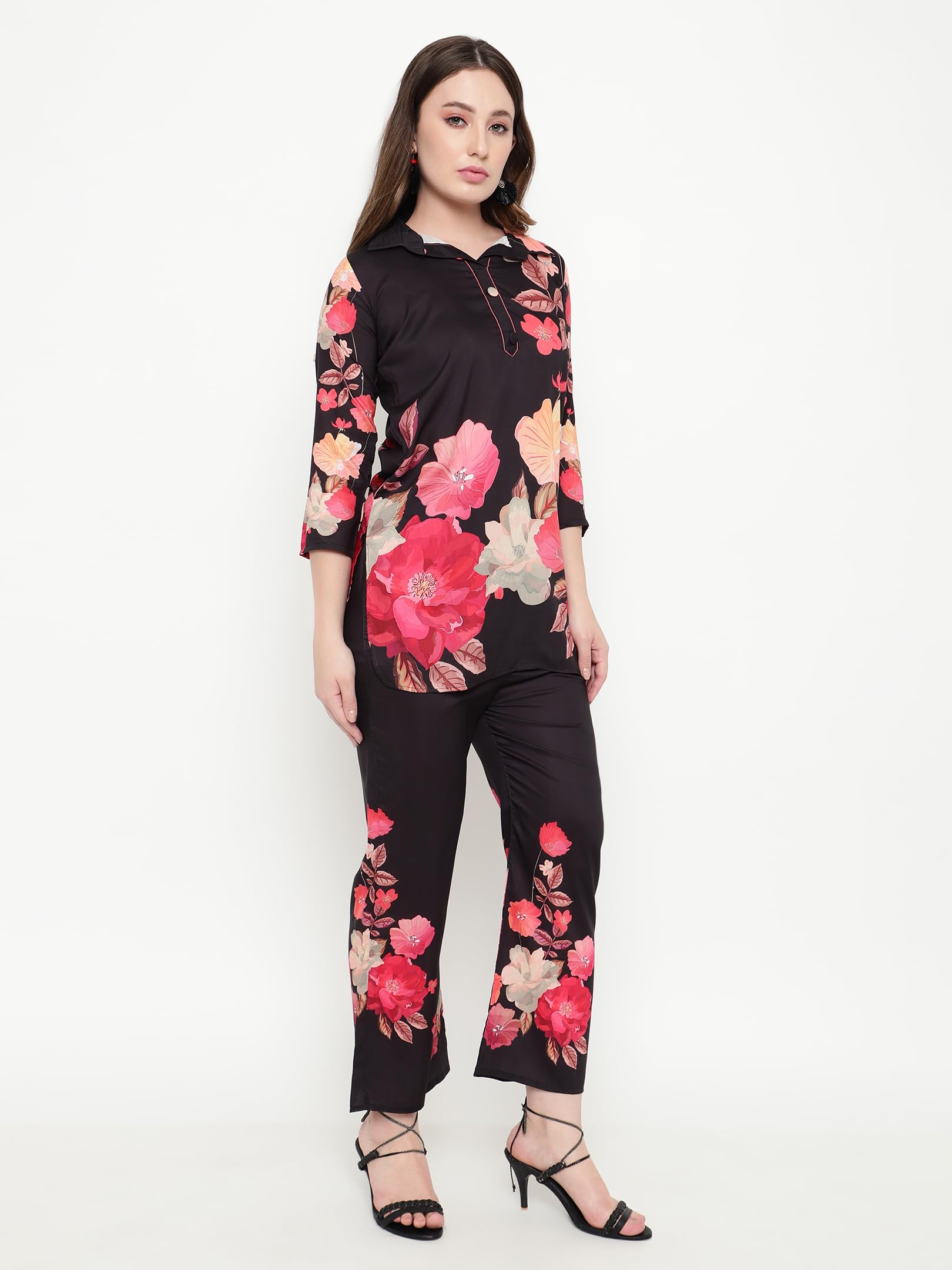 Shasmi Women's Cotton Blend Dress Black V-Neck Co-Ods Set For Women (Co-Ods 97 Black S)