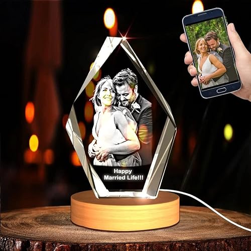 Miniatura 4 de Foto personalizada con diamante grabado en 3D (boda, memorial, día de la madre, San Valentín, Navidad, personalizable)