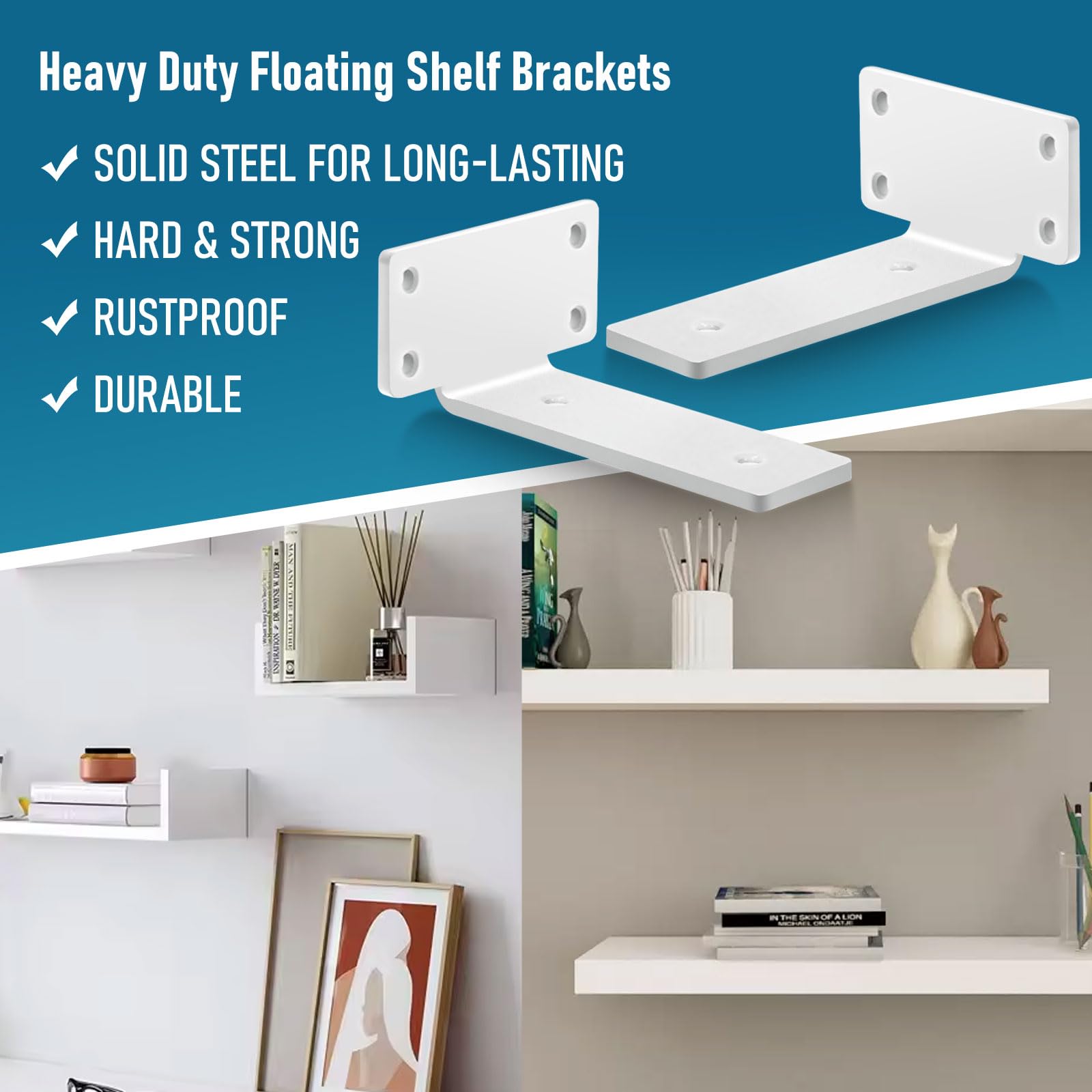 8 Pack Floating Shelf Brackets 15cm, Heavy Duty Metal L Shelf Brackets - Image 3